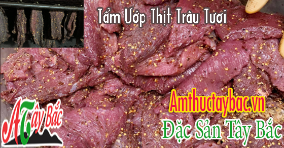 Tẩm ướp thịt trâu tươi với các loại gia vị Tẩm ướp thịt trâu tươi với các loại gia vị