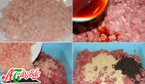 Thịt lợn bản được băm nhuyễn và ướp đủ gia vi tây bắc Thịt lợn bản được băm nhuyễn và ướp đủ gia vi tây bắc