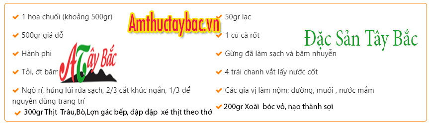 Cách làm nộm hoa chuối với thit gác bếp chỉ có tại Ẩm Thực Tây Bắc 1 nguyen lieu lam mon hoa chuoi nom thit gac bep