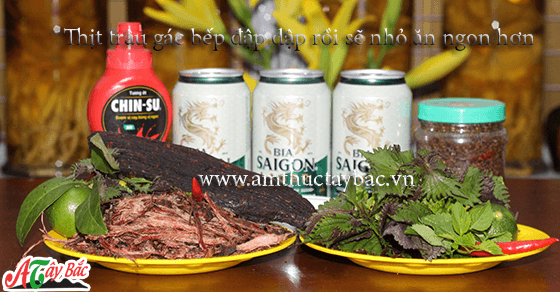 Thịt Trâu gác bếp sẽ nhỏ cực ngon chấm với chẳm chéo hặc Tương ớt