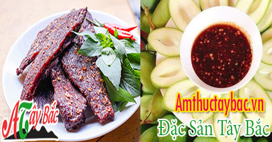 Thịt bò gác bếp cũng thường được ăn kèm với xoài chua