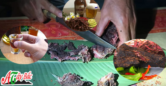 Thịt bò gác bếp nhắm với rượu nấm ngọc cẩu là ngon nhất