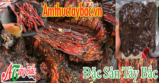 Thịt trâu gác bếp có màu nâu đỏ ở bề mặt