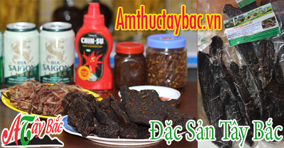 Thịt gác bếp thường được xé dọc sớ