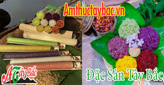 Cơm lam và Xôi ngũ sắc bằng nếp nương Tây Bắc Cơm lam và Xôi ngũ sắc bằng nếp nương Tây Bắc