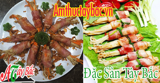 Cuộn thịt ba chỉ gác bếp chắc tay để không bị rơi nấm kim châm Cuộn thịt ba chỉ gác bếp chắc tay để không bị rơi nấm kim châm